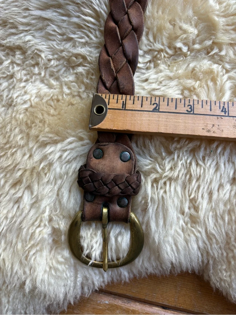 Vintage Braided Leather and Brass Belt